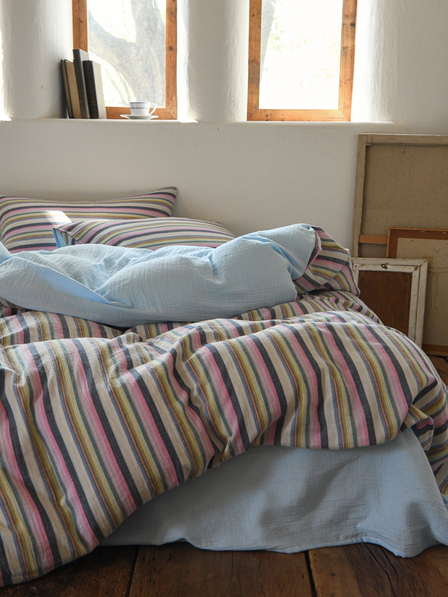 Harbor Stripe Cotton Muslin Duvet Cover original reference image 2