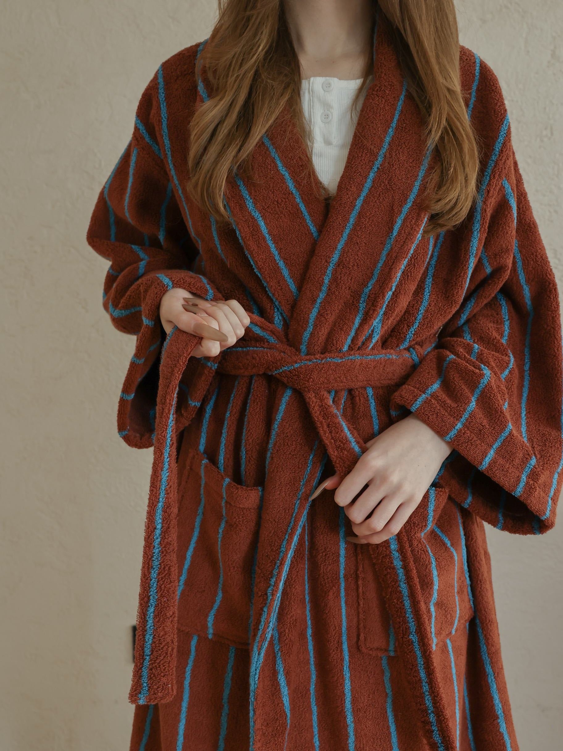 Heritage Stripe Cotton Bathrobe original reference image 2
