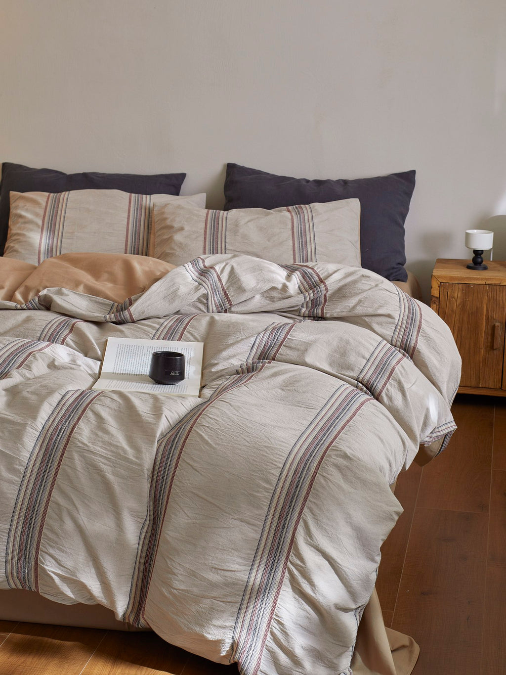 Heritage Stripe Cotton Jacquard Duvet Cover - Clay original reference image 1