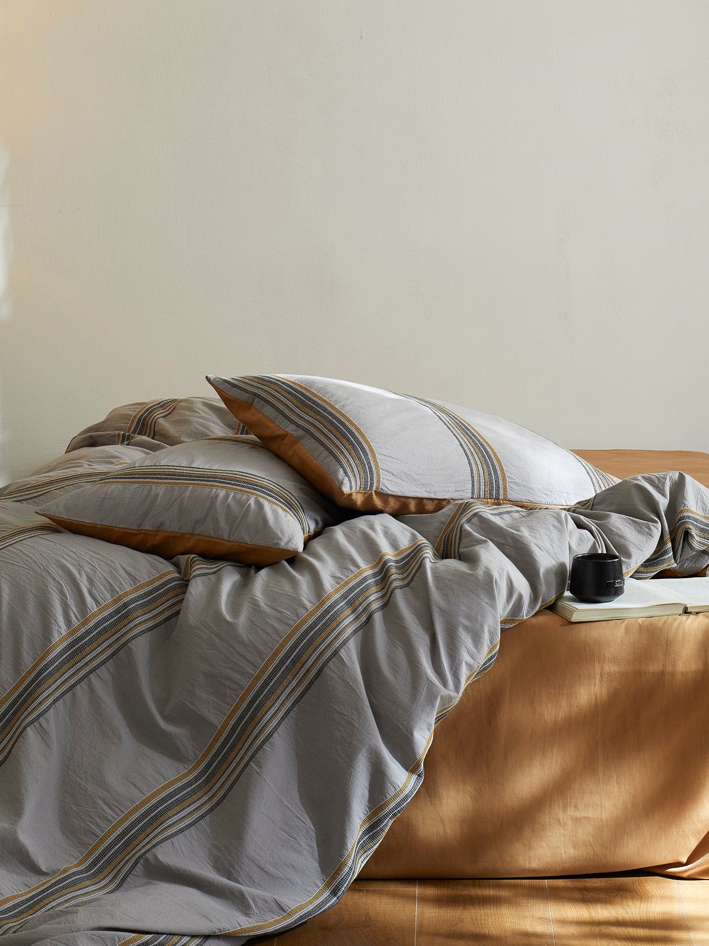 Heritage Stripe Cotton Jacquard Duvet Cover - Mist Blue original reference image 1
