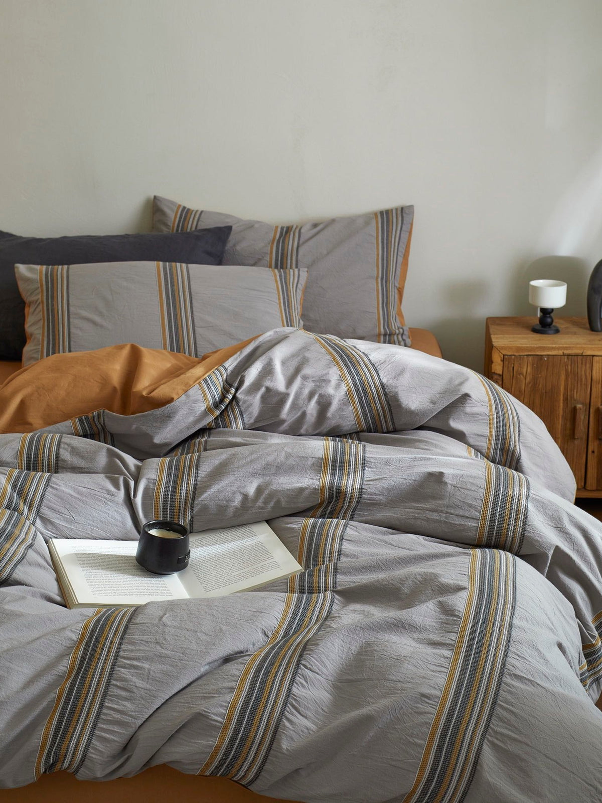 Heritage Stripe Cotton Jacquard Duvet Cover - Mist Blue original reference image 7