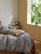 Heritage Stripe Cotton Jacquard Duvet Cover - Mist Blue original reference image 8