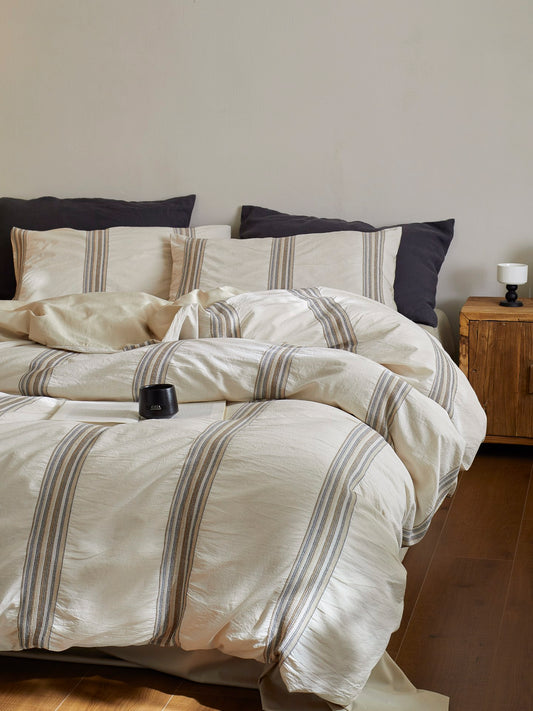 Heritage Stripe Cotton Jacquard Duvet Cover - Natural original reference image 1