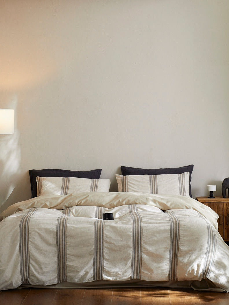 Heritage Stripe Cotton Jacquard Duvet Cover - Natural original reference image 2