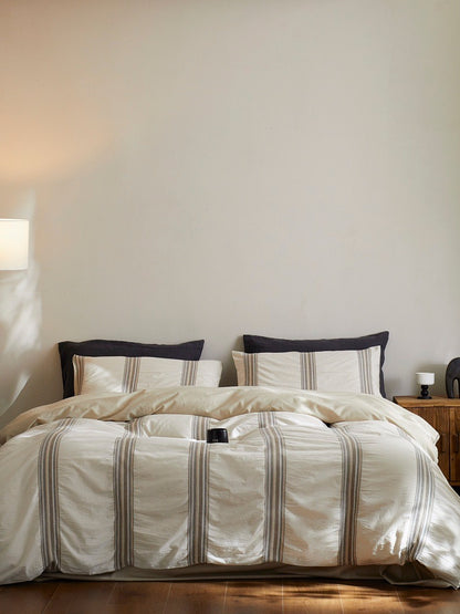 Heritage Stripe Cotton Jacquard Duvet Cover - Natural original reference image 2