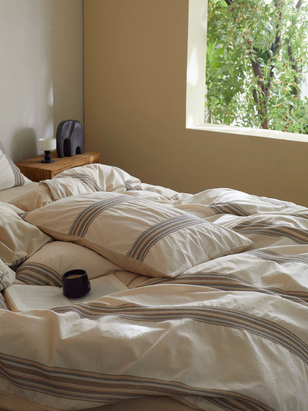 Heritage Stripe Cotton Jacquard Duvet Cover - Natural original reference image 3