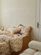 Honey Loft Check Cotton Jacquard Duvet Cover original reference image 2