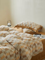 Honey Loft Check Cotton Jacquard Duvet Cover original reference image 3