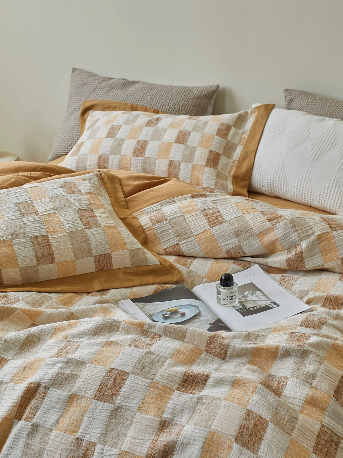 Honey Loft Check Cotton Jacquard Duvet Cover original reference image 4