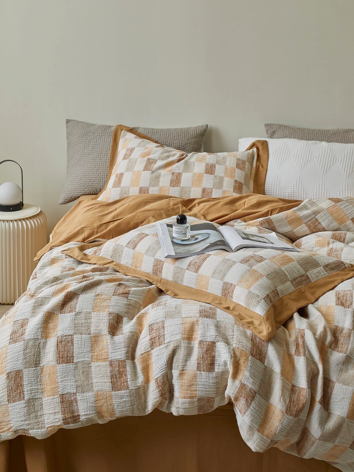 Honey Loft Check Cotton Jacquard Duvet Cover original reference image 5