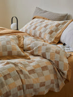 Honey Loft Check Cotton Jacquard Duvet Cover original reference image 8