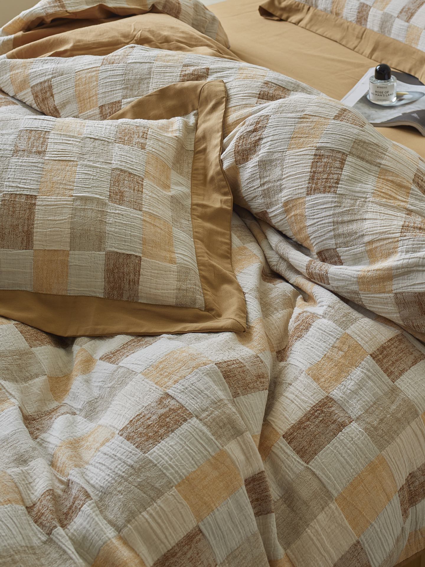 Honey Loft Check Cotton Jacquard Duvet Cover original reference image 9