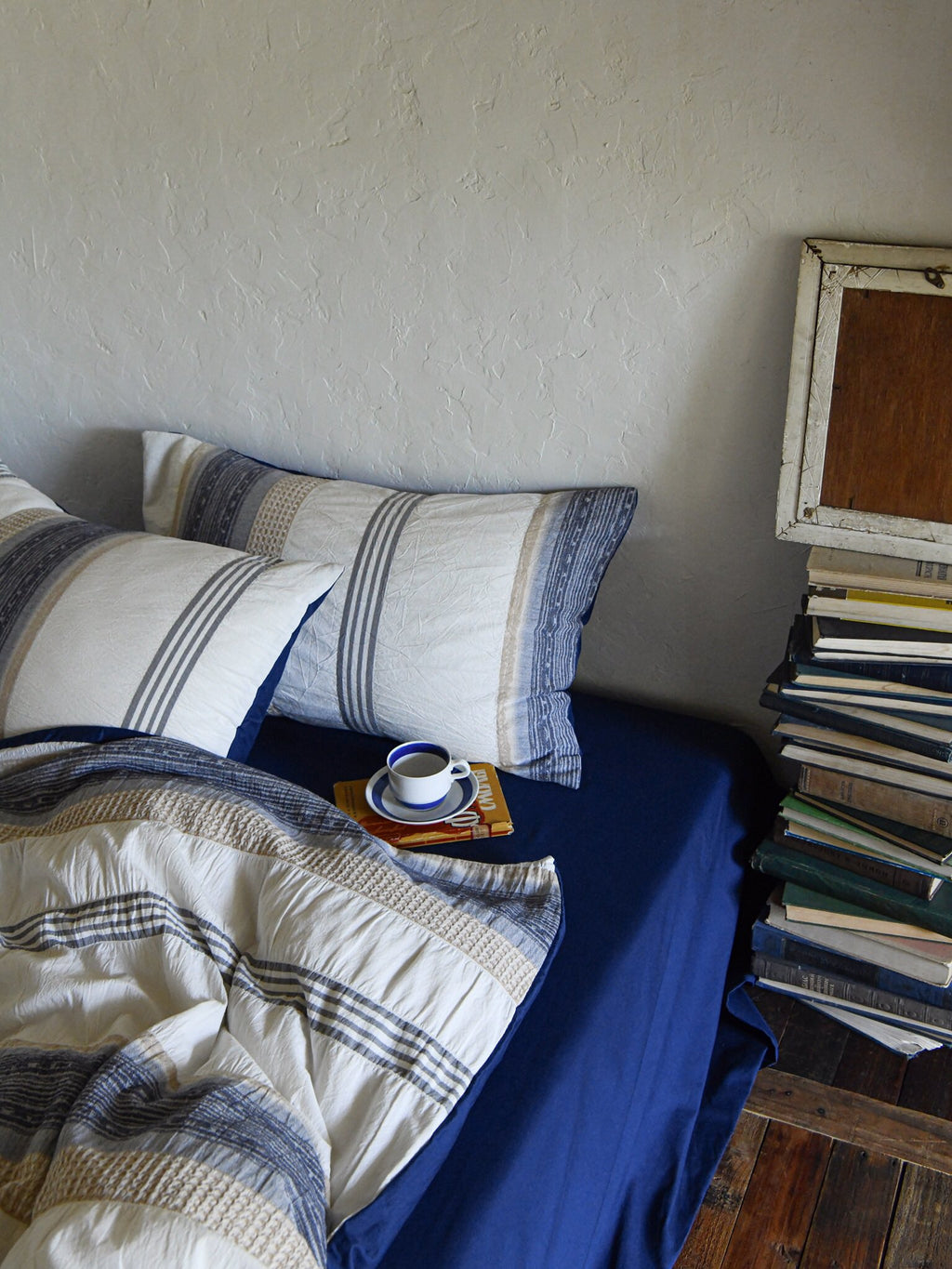 Indigo Heritage Stripe Jacquard Cotton Duvet Cover original reference image 3