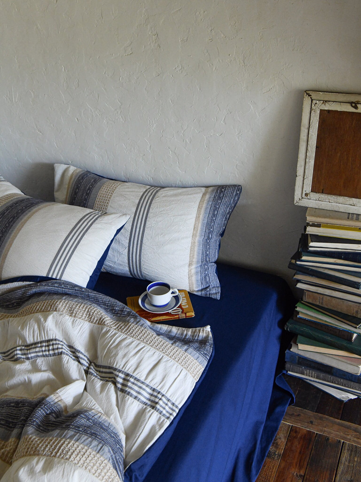 Indigo Heritage Stripe Jacquard Cotton Duvet Cover original reference image 3