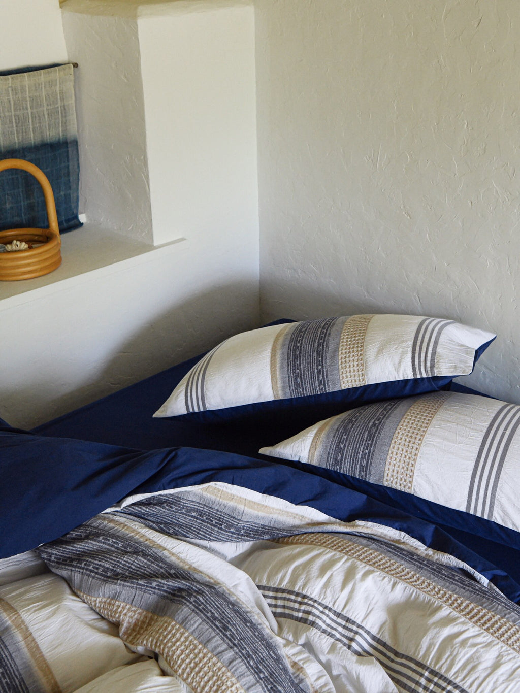 Indigo Heritage Stripe Jacquard Cotton Duvet Cover original reference image 6