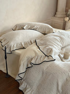 Ivory Black Piped Ruffle Cotton Muslin Duvet Cover original reference image 3