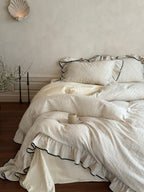 Ivory Black Piped Ruffle Cotton Muslin Duvet Cover original reference image 4