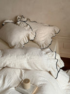 Ivory Black Piped Ruffle Cotton Muslin Duvet Cover original reference image 6