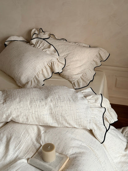Ivory Black Piped Ruffle Cotton Muslin Duvet Cover original reference image 6