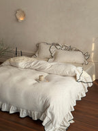 Ivory Black Piped Ruffle Cotton Muslin Duvet Cover original reference image 7