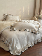 Ivory Black Piped Ruffle Cotton Muslin Duvet Cover original reference image 9
