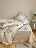 Ivory Bow Embroidery Ruffle Cotton Sateen Duvet Cover original reference image 3