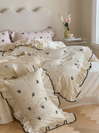 Ivory Bow Embroidery Ruffle Cotton Sateen Duvet Cover original reference image 5