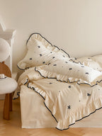 Ivory Bow Embroidery Ruffle Cotton Sateen Duvet Cover original reference image 7