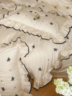 Ivory Bow Embroidery Ruffle Cotton Sateen Duvet Cover original reference image 9