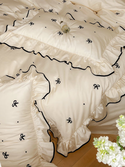 Ivory Bow Embroidery Ruffle Cotton Sateen Duvet Cover original reference image 9