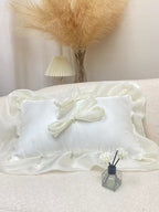 Ivory Bow Ruffle Organza Lumbar Throw Pillow original reference image 1