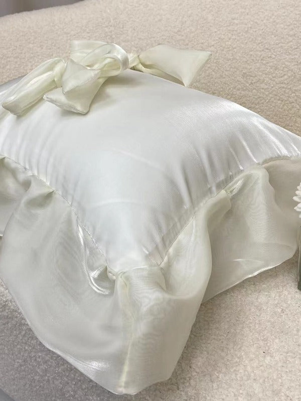 Ivory Bow Ruffle Organza Lumbar Throw Pillow original reference image 2