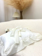 Ivory Bow Ruffle Organza Lumbar Throw Pillow original reference image 3