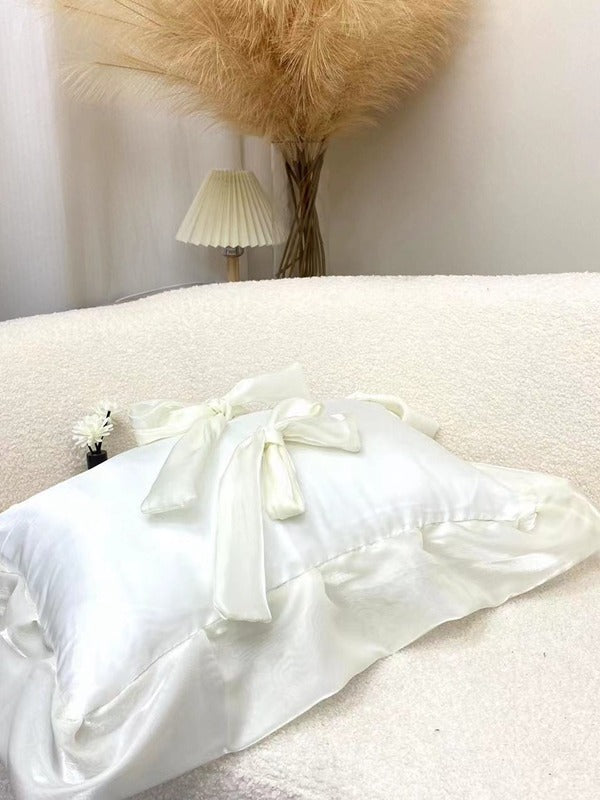 Ivory Bow Ruffle Organza Lumbar Throw Pillow original reference image 3