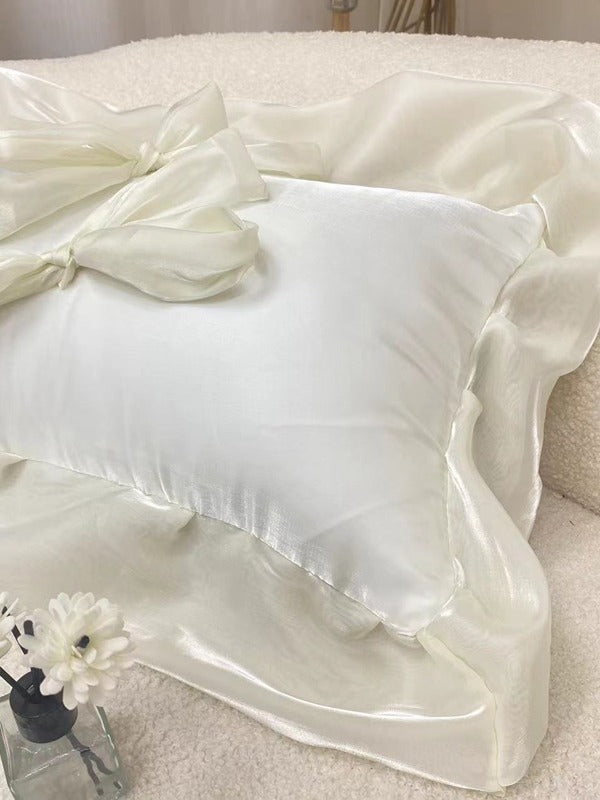 Ivory Bow Ruffle Organza Lumbar Throw Pillow original reference image 4