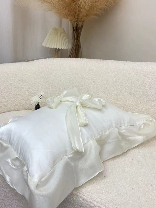 Ivory Bow Ruffle Organza Lumbar Throw Pillow original reference image 5