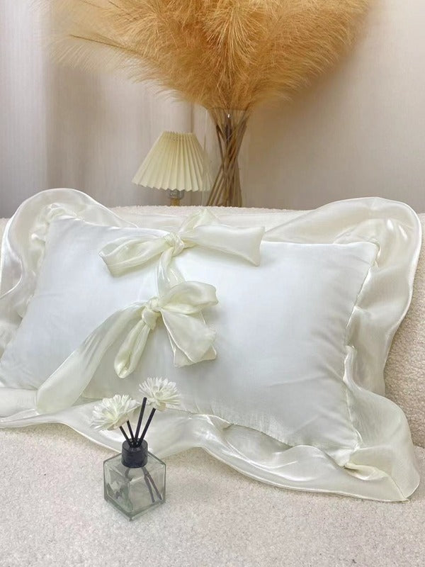 Ivory Bow Ruffle Organza Lumbar Throw Pillow original reference image 6