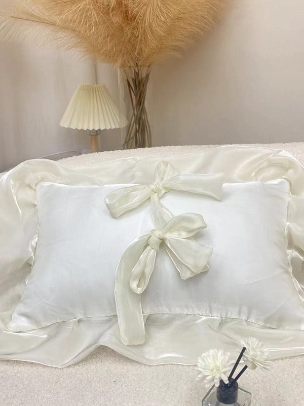 Ivory Bow Ruffle Organza Lumbar Throw Pillow original reference image 7