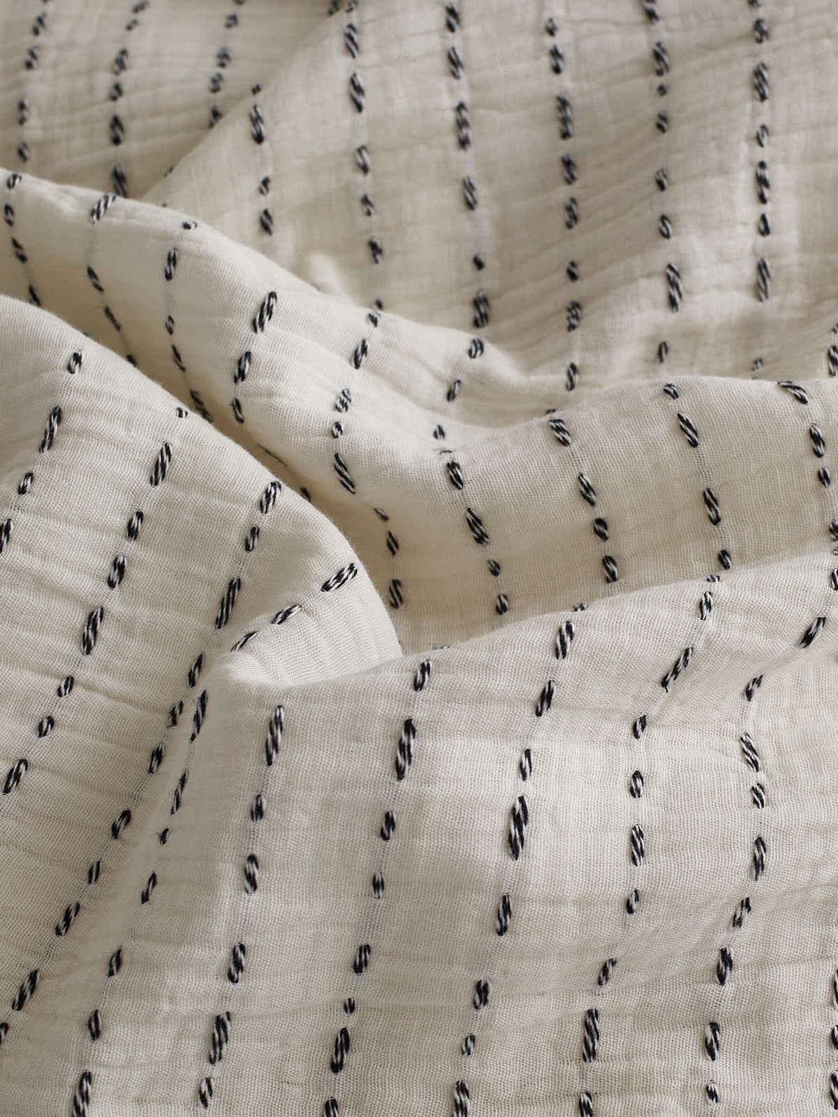 Ivory Charcoal Ruffle Stripe Cotton Muslin Duvet Cover original reference image 7