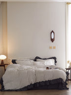 Ivory Charcoal Ruffle Stripe Cotton Muslin Duvet Cover original reference image 8