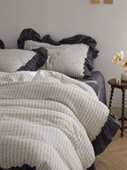Ivory Charcoal Ruffle Stripe Cotton Muslin Duvet Cover original reference image 9