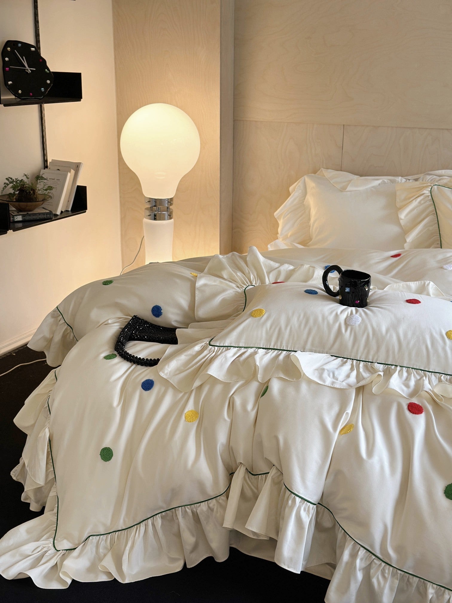 Ivory Color Dot Ruffle Cotton Sateen Duvet Cover original reference image 2