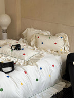 Ivory Color Dot Ruffle Cotton Sateen Duvet Cover original reference image 4