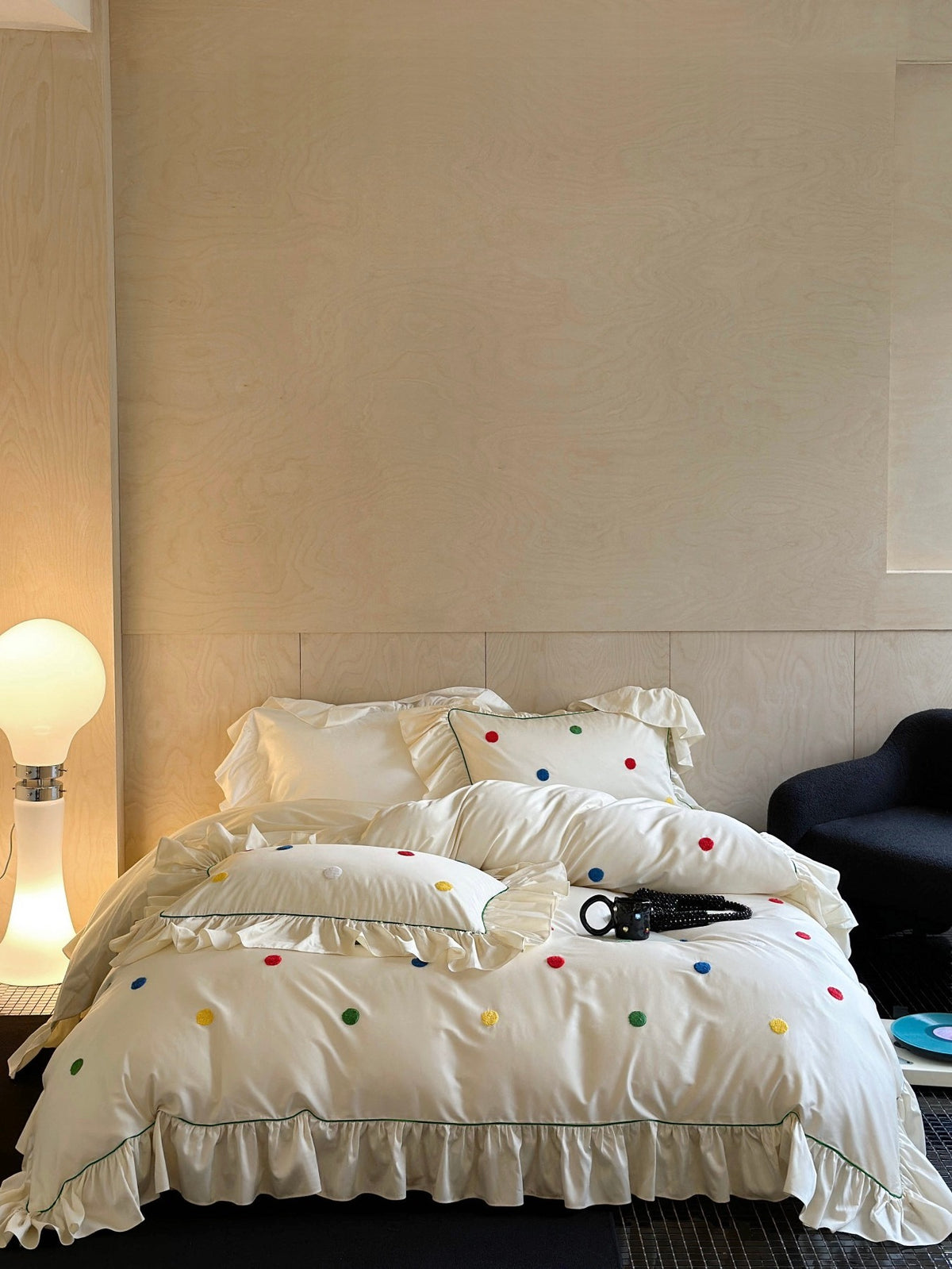 Ivory Color Dot Ruffle Cotton Sateen Duvet Cover original reference image 6