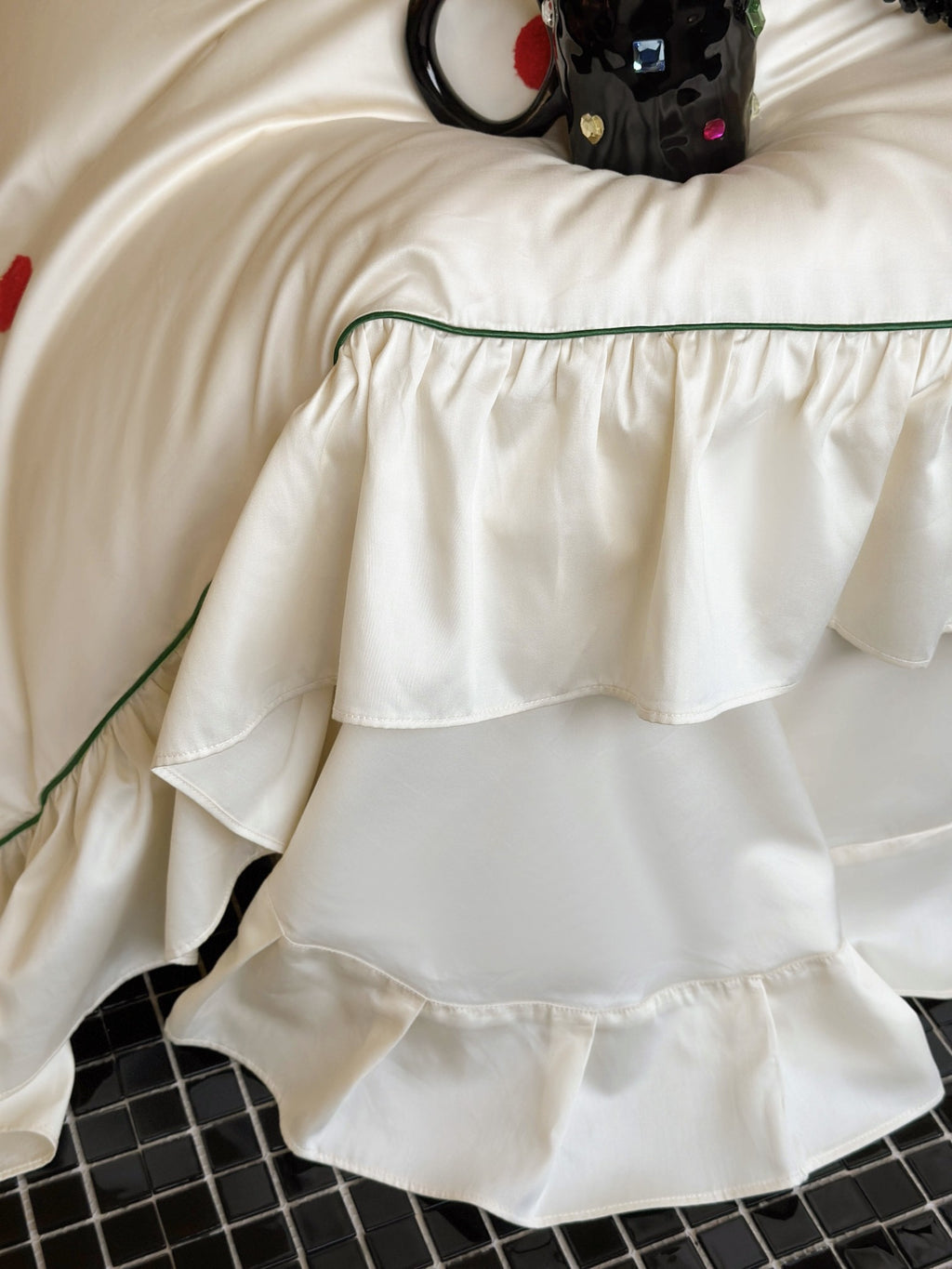 Ivory Color Dot Ruffle Cotton Sateen Duvet Cover original reference image 8