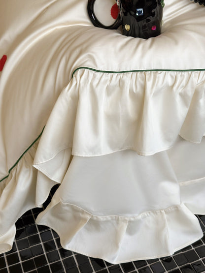 Ivory Color Dot Ruffle Cotton Sateen Duvet Cover original reference image 8