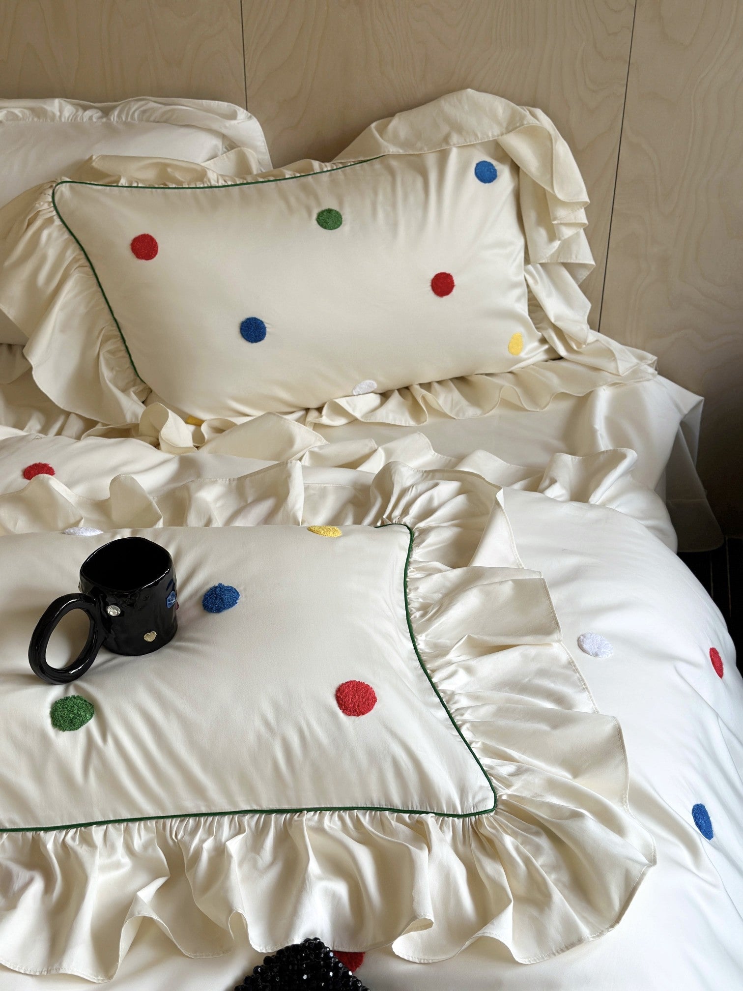 Ivory Color Dot Ruffle Cotton Sateen Duvet Cover original reference image 10