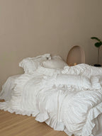 Ivory Lace Medallion Ruffle Cotton Jacquard Duvet Cover original reference image 4