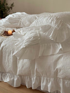Ivory Lace Medallion Ruffle Cotton Jacquard Duvet Cover original reference image 5