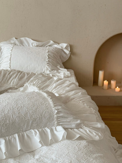 Ivory Lace Medallion Ruffle Cotton Jacquard Duvet Cover original reference image 8